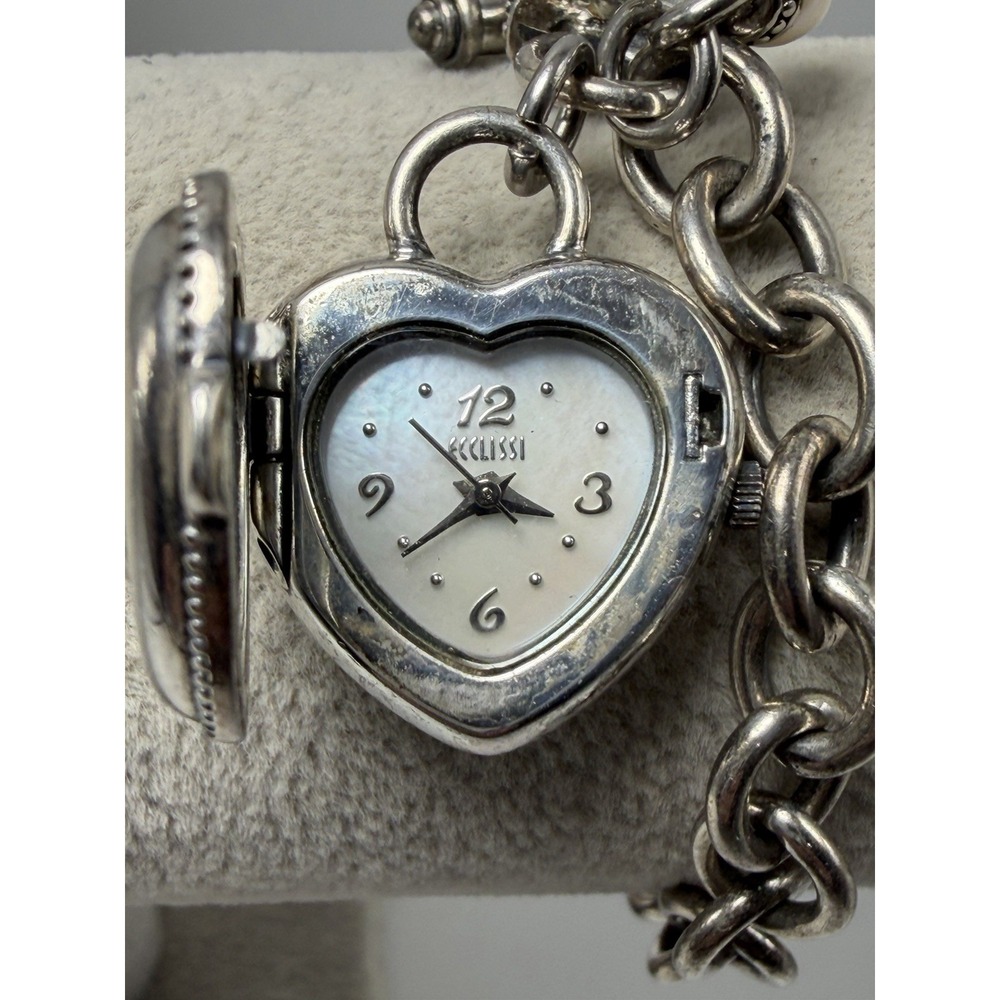 Ecclissi 32760 Hidden Heart Locket Ladies MOP Watch New Battery 22MM 7"